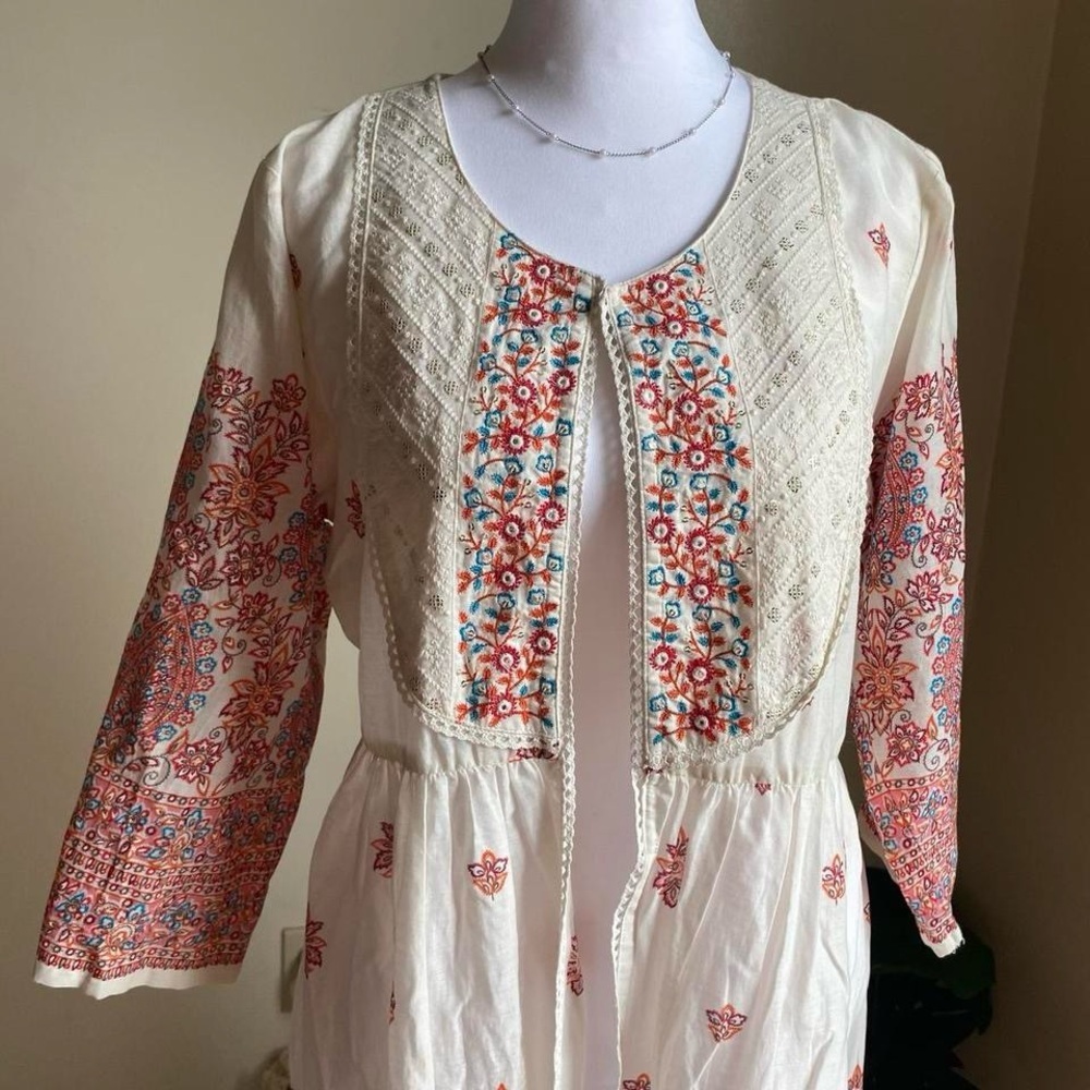 Boho cream & red maxi robe/beach coverup - Picture 7 of 8